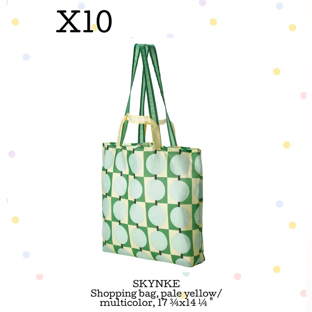 10 Green Geometric Foldable, Reusable Tote Bags